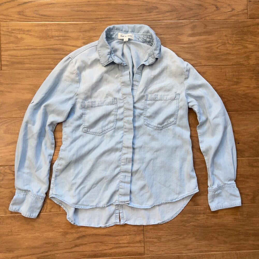 Cloth & Stone Shirt Size S Chambray Blue Tencel Button Down Split Back Pockets